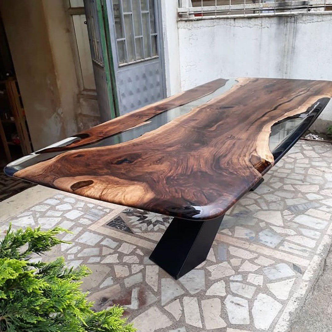 Live edge table with glass